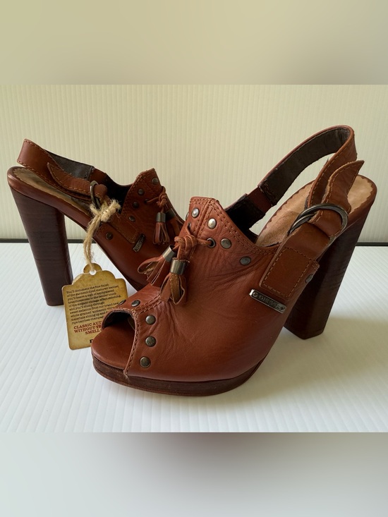 Diesel Shoes - Diesel Brown Leather Peep-Toe Slingback Heels Size 36 US 6